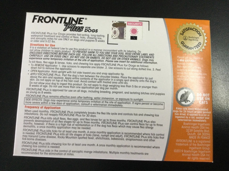 Frontline Plus Flea and Tick Treatment for Small Dogs 5-22 LBs 6 Doses 8008